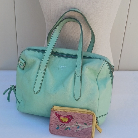 FOSSIL Mint Green Women's Bag with free little wallet - Picture 1 of 9